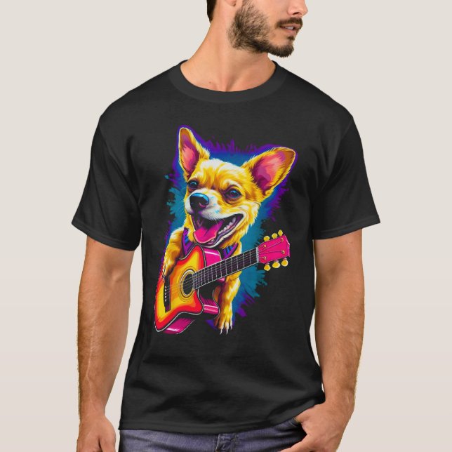 T-shirt Chihuahua Dog Guitar (Devant)