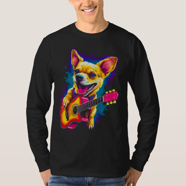 T-shirt Chihuahua Dog Guitar (Devant)