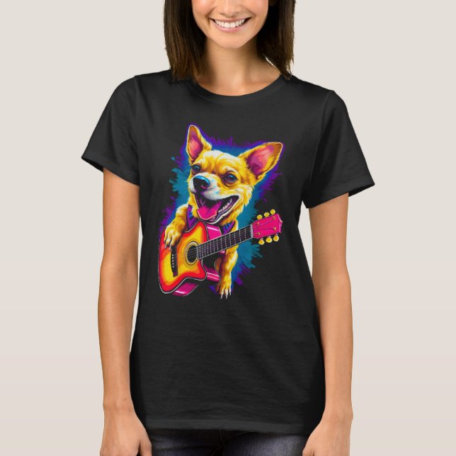 T-shirt Chihuahua Dog Guitar (Devant)