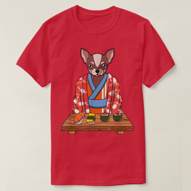 T-shirt Chihuahua Dog Kimono Kawaii Japanese Foodie Sushi  (Design devant)