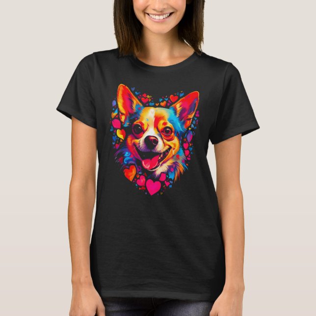 T-shirt Chihuahua Dog Pink Red Heart (Devant)