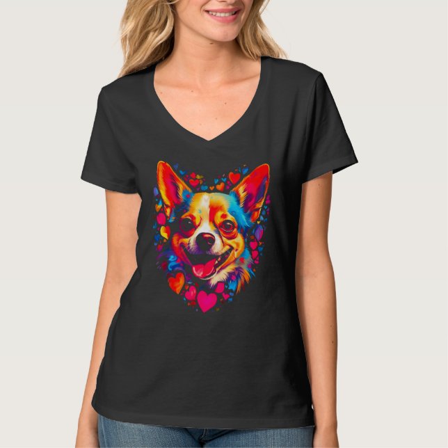 T-shirt Chihuahua Dog Pink Red Heart (Devant)