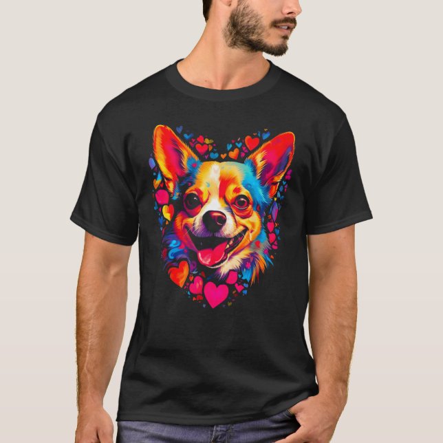 T-shirt Chihuahua Dog Pink Red Heart (Devant)