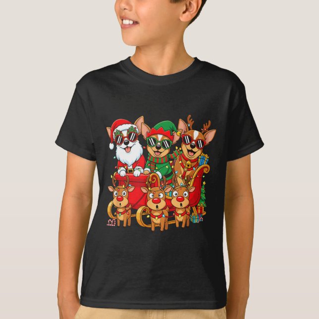 T-shirt Chihuahua Dog Santa Reindeer Elf Christmas Womens  (Devant)