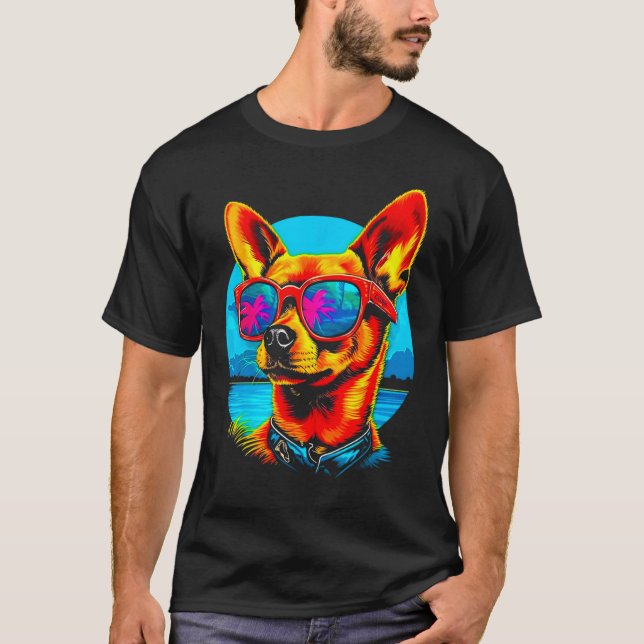 T-shirt Chihuahua Dog Sunglasses (Devant)