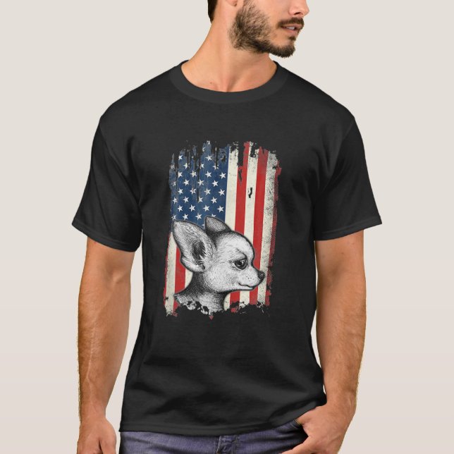 T-shirt Chihuahua Drapeau américain Patriotique 4 juillet  (Devant)