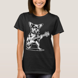 T-shirt Chihuahua drôle jouant de la guitare basse Rock Mu