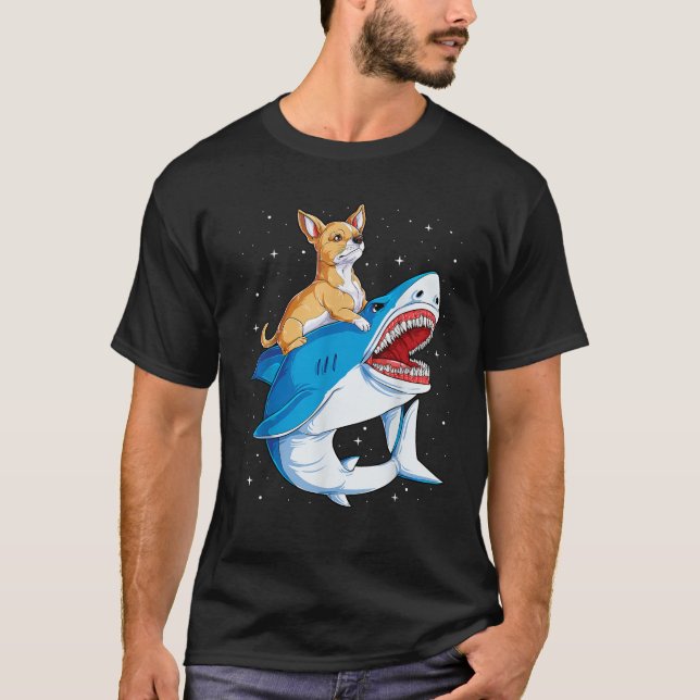 T-shirt Chihuahua équitation requin Jawsome Amoureux des c (Devant)