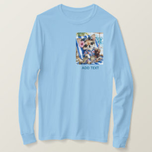 T-shirt Chihuahua femelle férié Relaxation plage (Bleu)