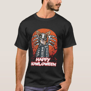 T-shirt Chihuahua Happy Halloween Costume squelette longue