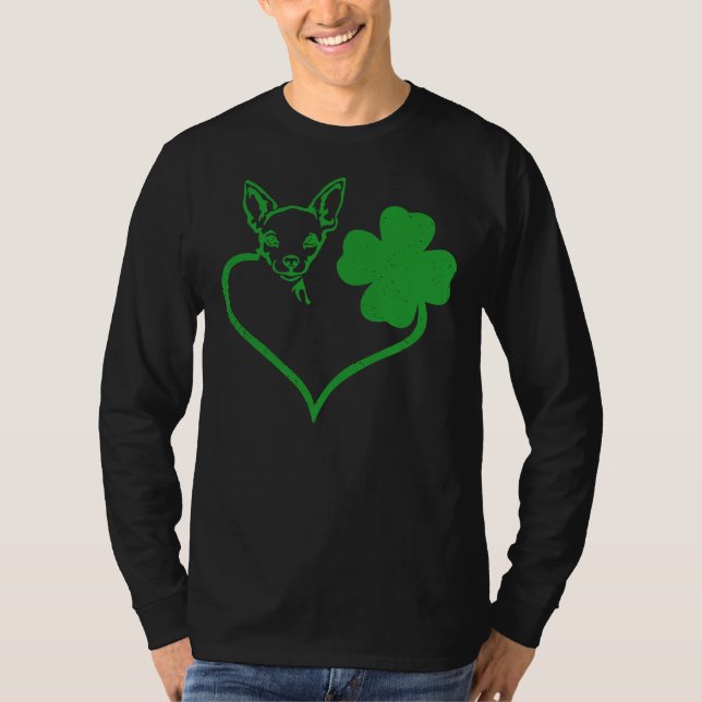 T-shirt Chihuahua irlandais visage Shamrock chien Jour de  (Devant)