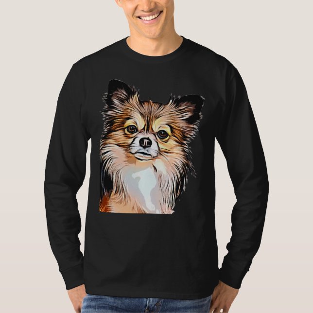T-shirt Chihuahua long manteau Tri Couleur (Devant)