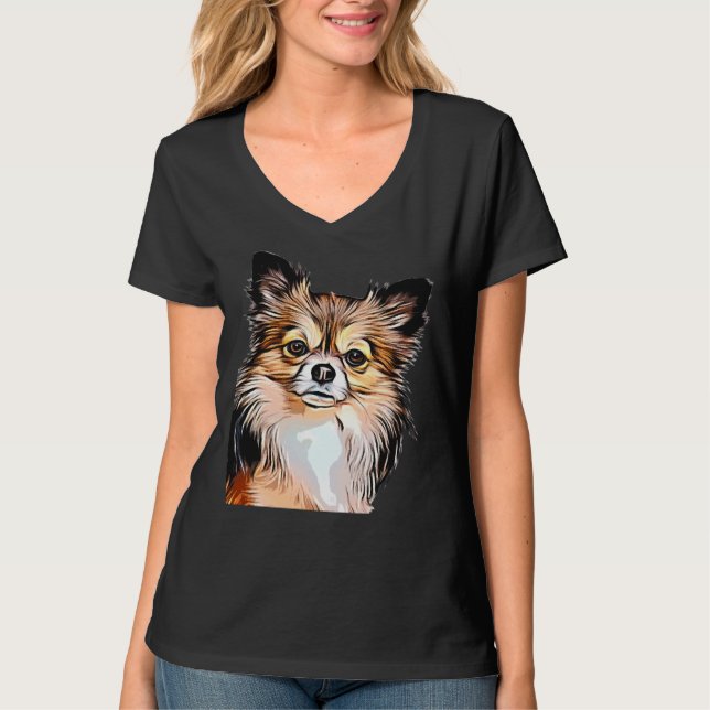 T-shirt Chihuahua long manteau Tri Couleur (Devant)