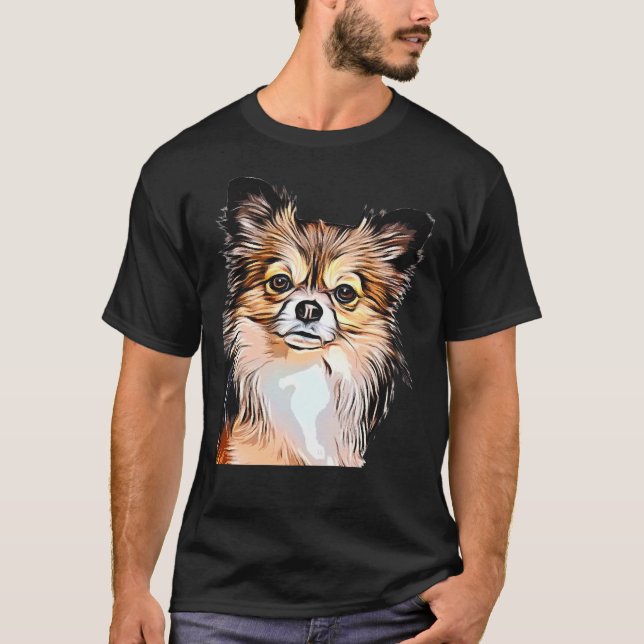 T-shirt Chihuahua long manteau Tri Couleur (Devant)
