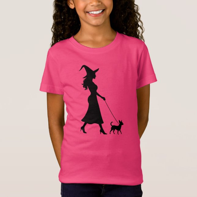 T-Shirt Chihuahua marchant sorcière (Devant)