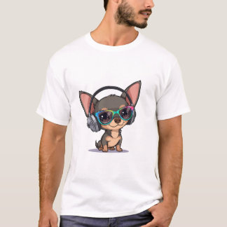 T-shirt Chihuahua Mignon Avec Casque & Lunettes de Soleil