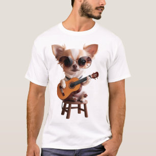 T-shirt chihuahua mignon jouant de la guitare classique de