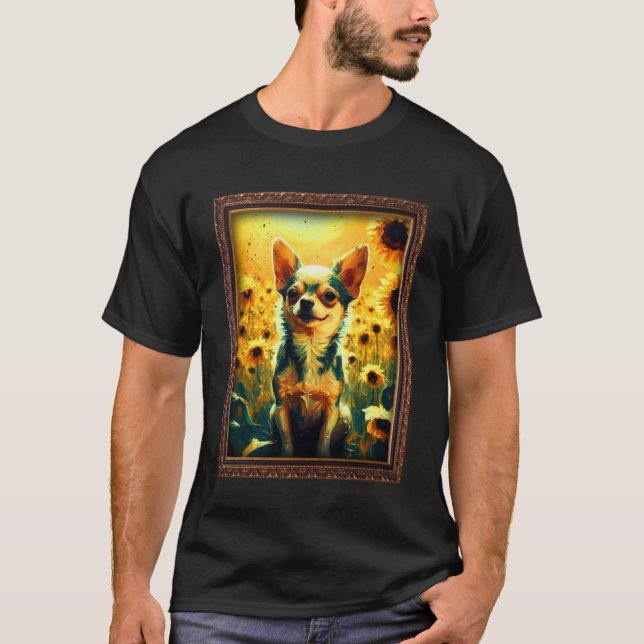 T-shirt Chihuahua Peinture Fleur de Tournesol Maman Femmes (Devant)