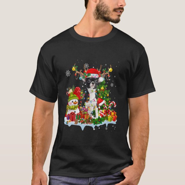 T-shirt Chihuahua Santa Hat Reindee lumières de Noël (Devant)