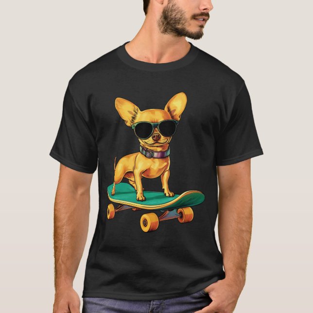 T-shirt Chihuahua Skateboard long manche (Devant)