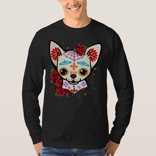 T-shirt Chihuahua Skulls Day Of Dead Sugar Skull Chien H (Devant)