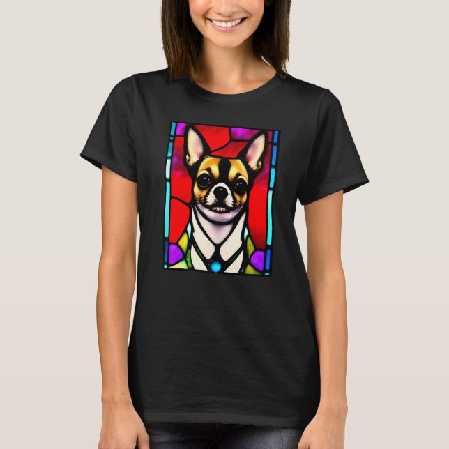 T-shirt Chihuahua - Stained Glass Pop Art Premium_2 (Devant)