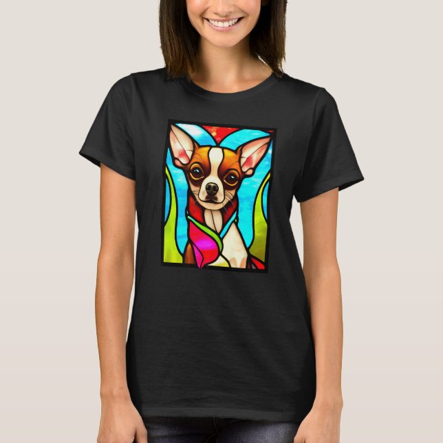 T-shirt Chihuahua - Stained Glass Pop Art Premium_3 (Devant)