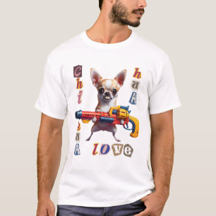 T-shirt Chihuahua Troublemaker Cute Dog with Toy Gun