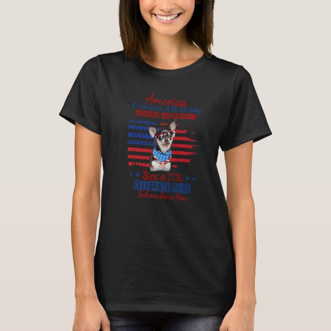 T-shirt Chihuahua Us Flag Glasses July 4th Patriot Dog Mom (Devant)