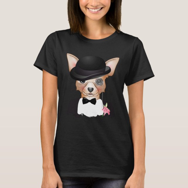 T-shirt Chihuahua with melon monocle suit and lily (Devant)