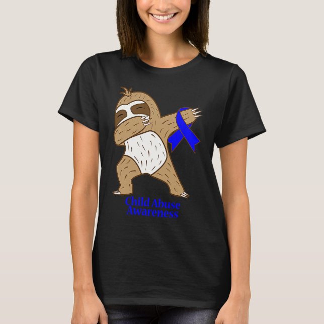 T-shirt Child Abuse Awareness Ribbon Dabbing Sloth Warrior (Devant)