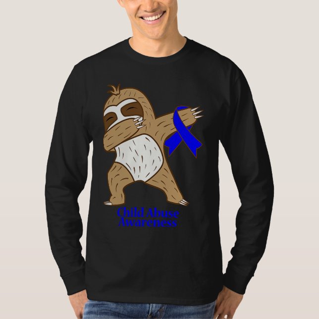 T-shirt Child Abuse Awareness Ribbon Dabbing Sloth Warrior (Devant)