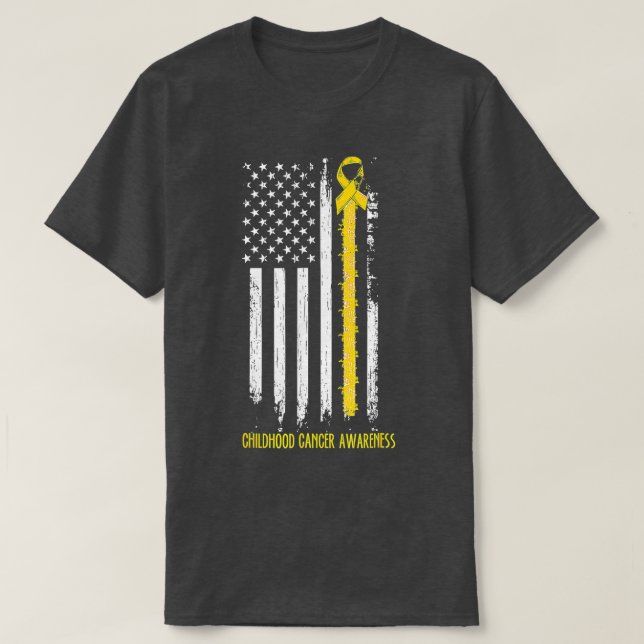 T-shirt Childhood Cancer Awareness America Flag Gold Ribbo (Design devant)