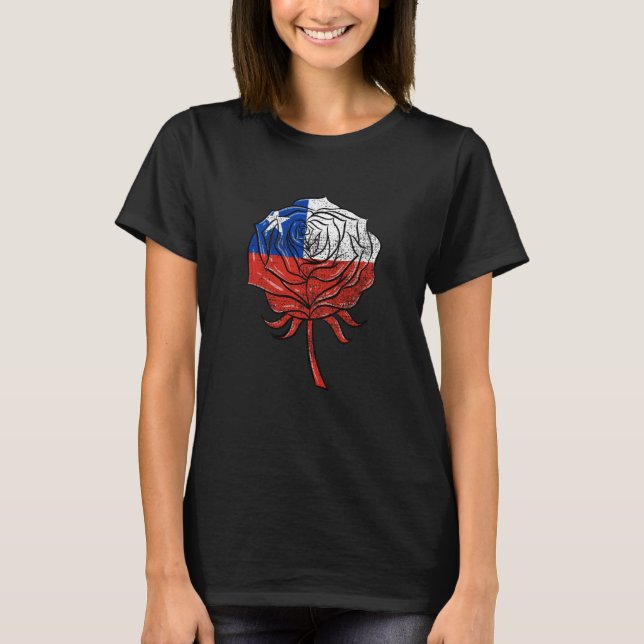 T-shirt Chile Flag Rose Chilean Women Vintage (Devant)