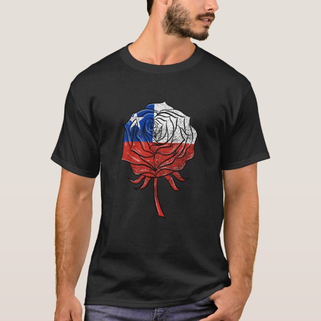 T-shirt Chile Flag Rose Chilean Women Vintage (Devant)