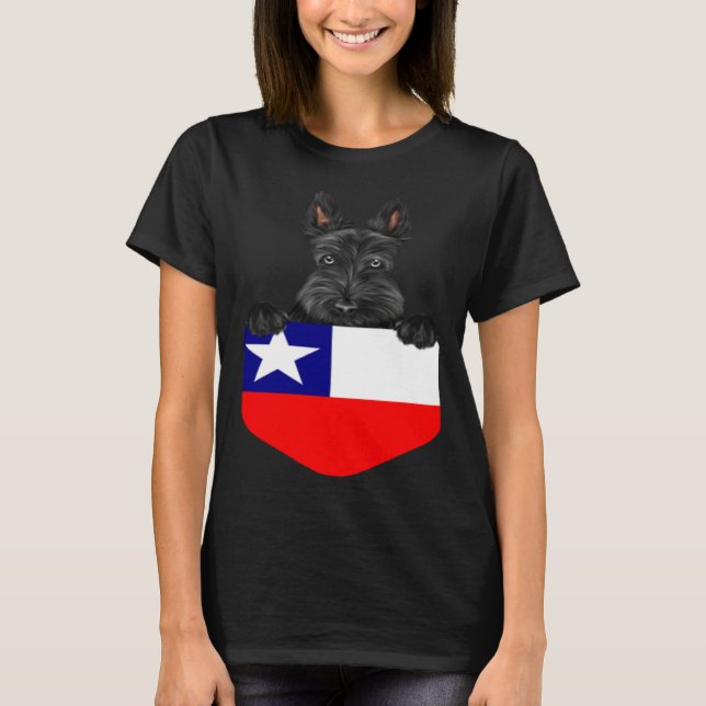 T-shirt Chile Flag Scottish Terrier Dog In Pocket (Devant)