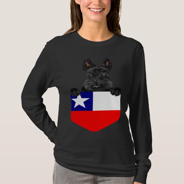 T-shirt Chile Flag Scottish Terrier Dog In Pocket (Devant)