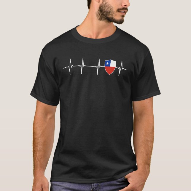 T-shirt Chile Heart Chileno Heartbeat EKG Pulse Chilean Fl (Devant)