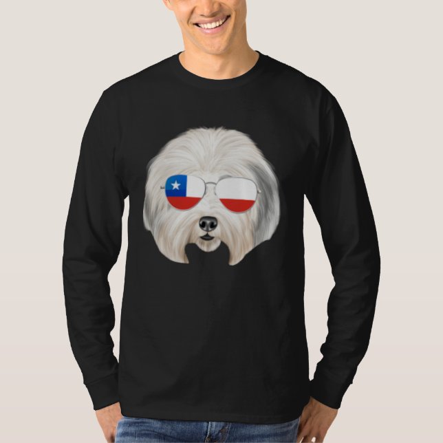 T-shirt Chilean Flag Old English Sheepdog Dog Chile Pocket (Devant)