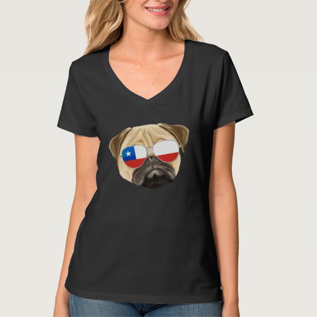T-shirt Chilean Flag Pug Dog Chile Pocket (Devant)