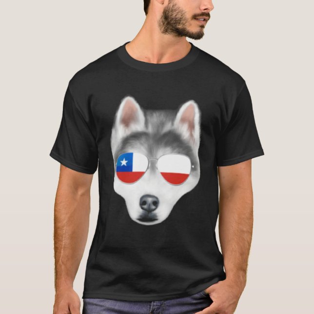 T-shirt Chilean Flag Siberian Husky Dog Chile Pocket (Devant)