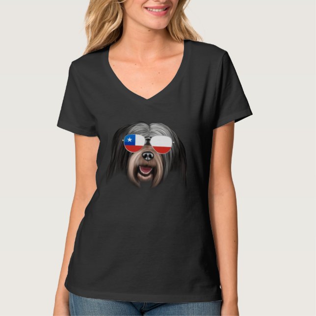 T-shirt Chilean Flag Tibetan Terrier Dog Chile Pocket (Devant)