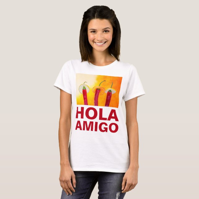 T-shirt Chili Peppers Hola Amigo Funny personnalisable (Devant entier)