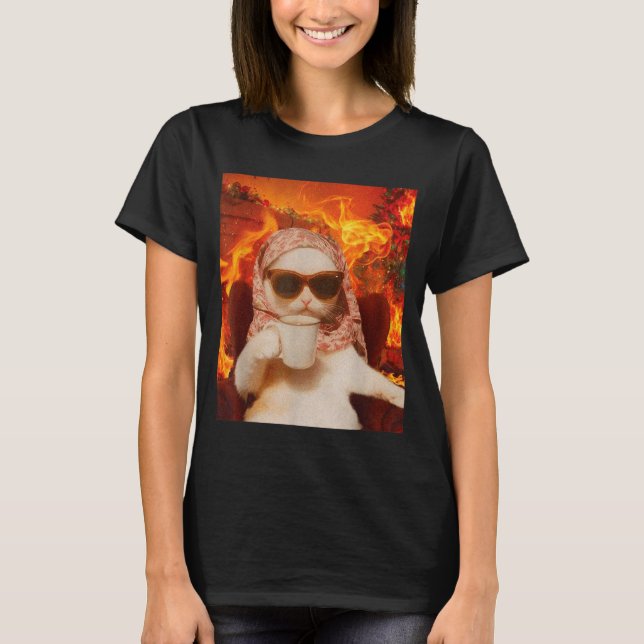 T-shirt Chill Cat And Coffe Xmas Funny Cat Meme Y2k Joke  (Devant)