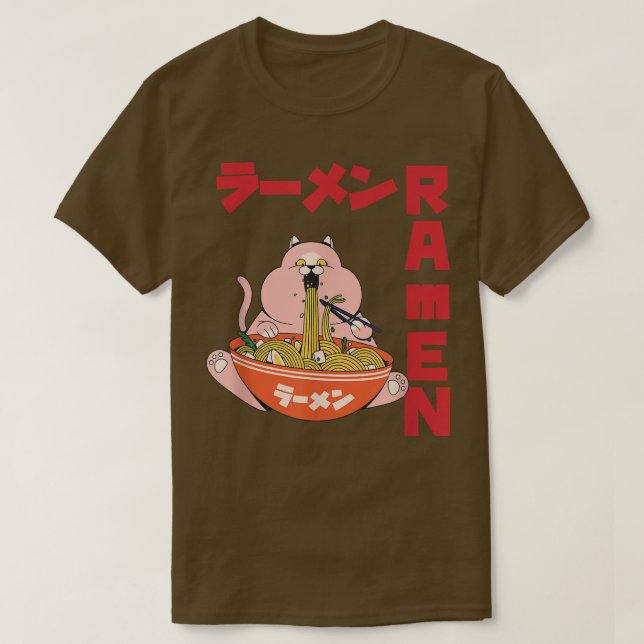 T-shirt Chill Cat Ramen Anime Noodles Kawaii Japonais Sket (Design devant)