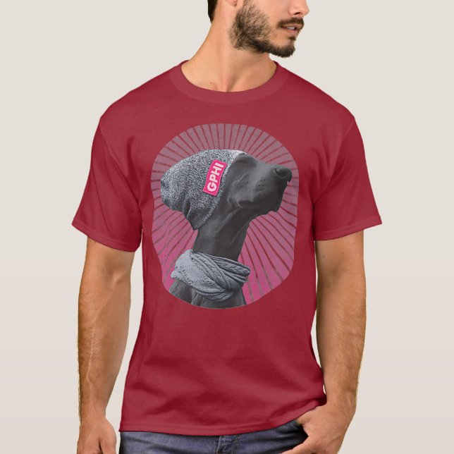 T-shirt Chill Funky Pensive Hipster Dog Hot Rose (Devant)