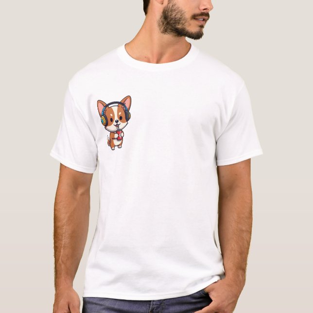 T-shirt Chill Music-Loving Corgi Puppy Sipping Soda (Devant)