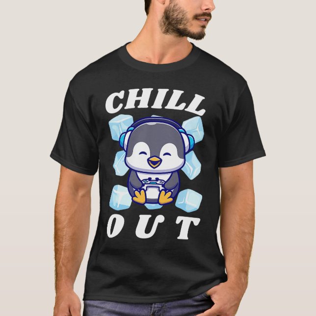 T-shirt Chill Out Cute Penguin with Ice Cubes (Devant)