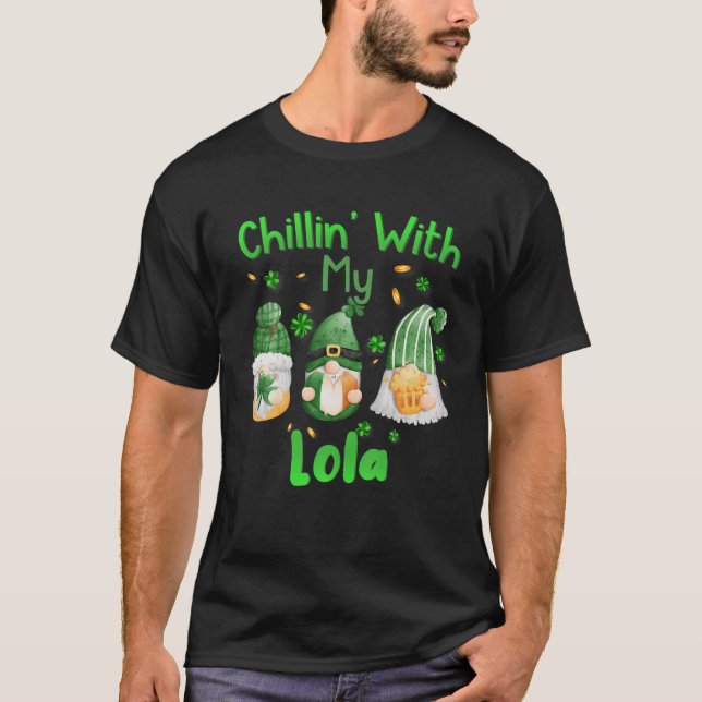 T-shirt Chillin Avec Ma Lola Green Plaid Gnomes St Patrick (Devant)