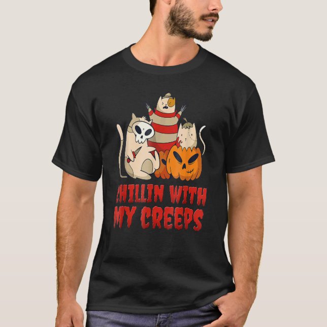 T-shirt Chillin avec mes Creeps Chat Serial Killer Hallowe (Devant)